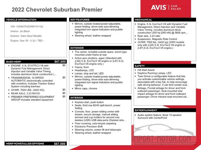 2022 Chevrolet Suburban C1500 Premier VIN: 1GNSCFKD3NR191152 Lot: 61010543