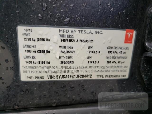 2018 Tesla Model S VIN: 5YJSA1E41JF284412 Lot: 64853213