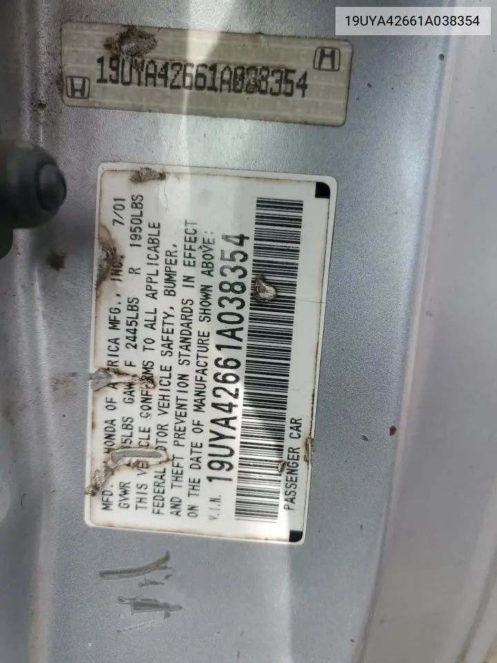 2001 Acura 3.2Cl Type-S VIN: 19UYA42661A038354 Lot: 53610185