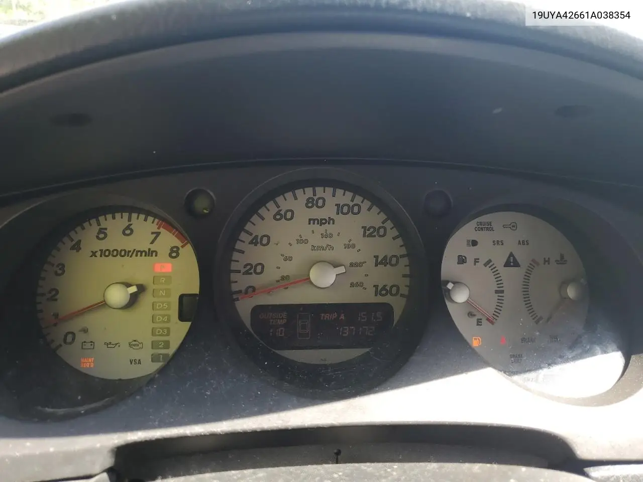 2001 Acura 3.2Cl Type-S VIN: 19UYA42661A038354 Lot: 53610185
