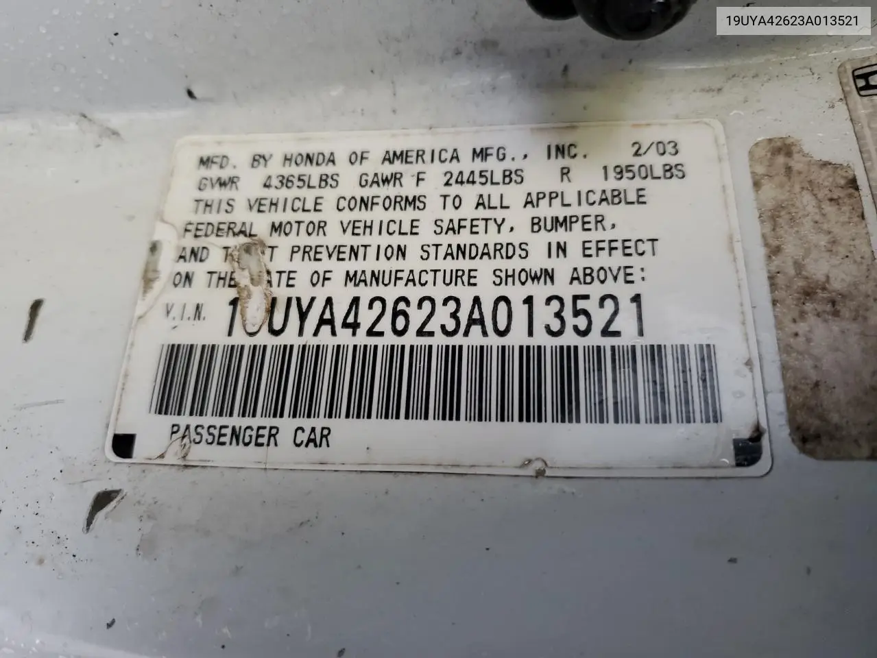 2003 Acura 3.2Cl Type-S VIN: 19UYA42623A013521 Lot: 55625445