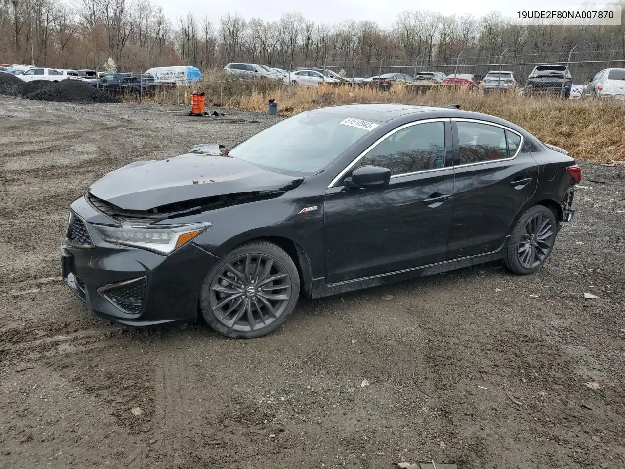 2022 Acura Ilx Premium A-Spec VIN: 19UDE2F80NA007870 Lot: 51510945