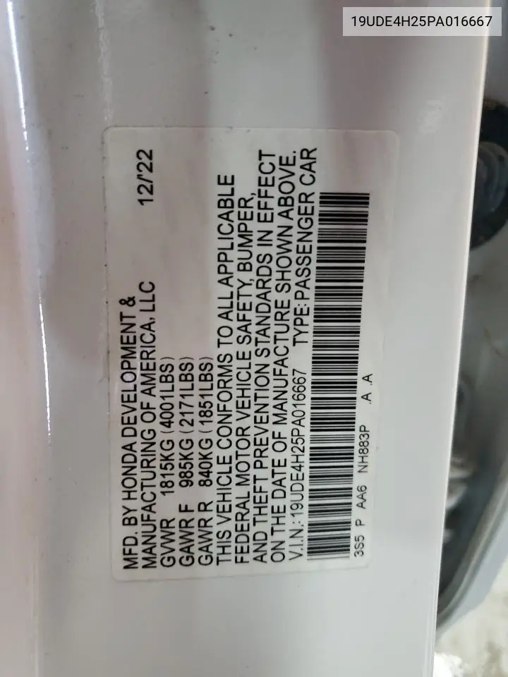 2023 Acura Integra VIN: 19UDE4H25PA016667 Lot: 55552945
