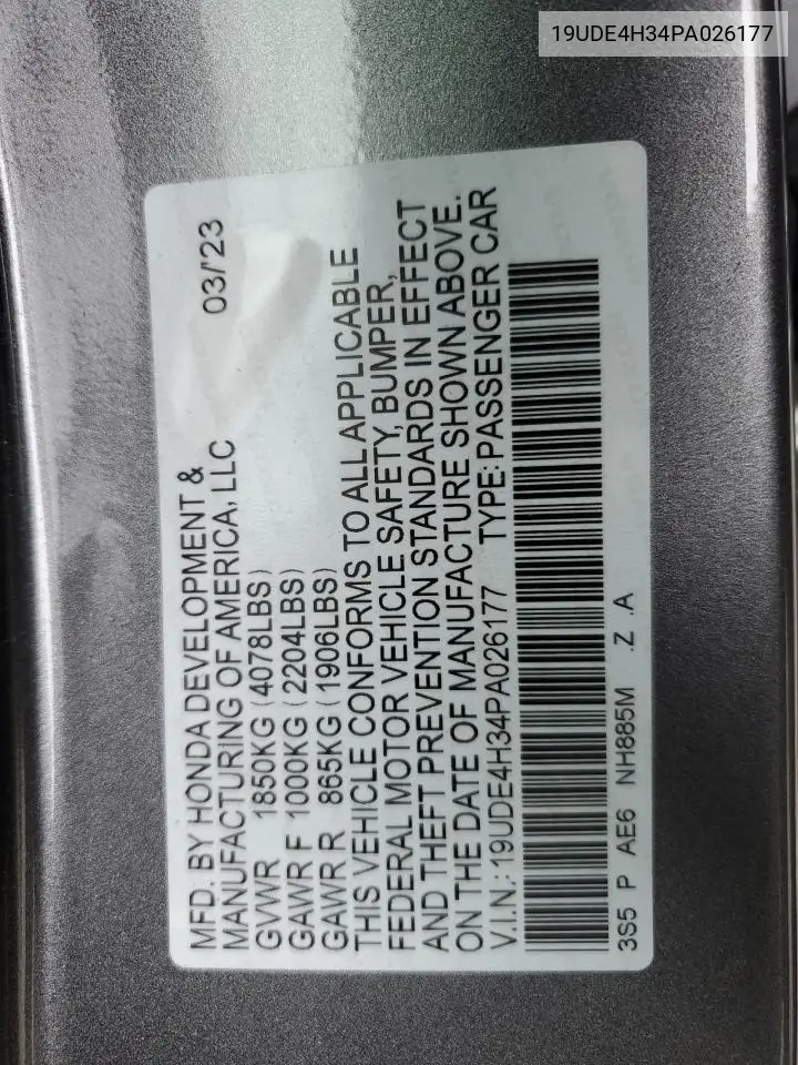 2023 Acura Integra A-Spec VIN: 19UDE4H34PA026177 Lot: 61305725