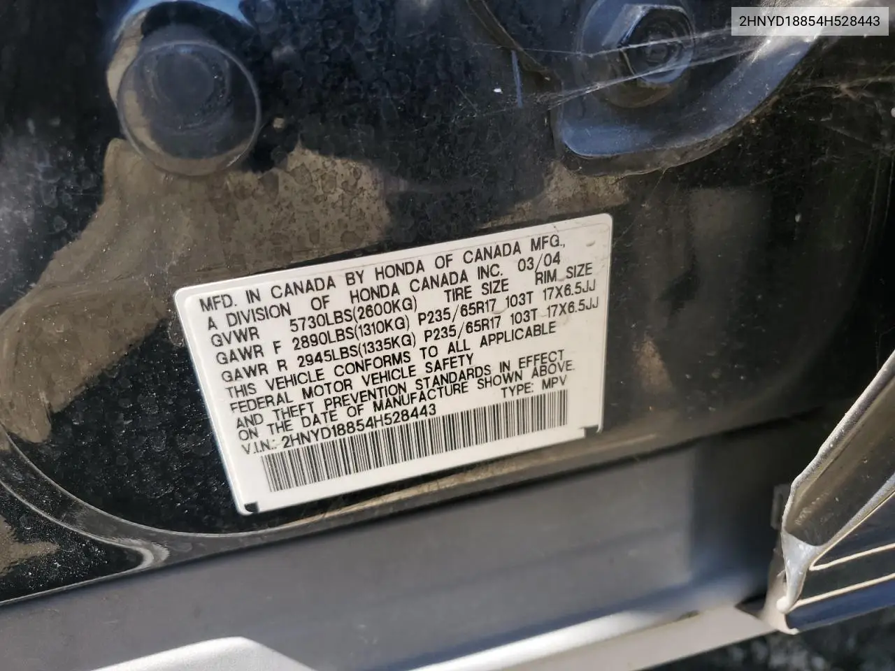 2004 Acura Mdx Touring VIN: 2HNYD18854H528443 Lot: 62405885