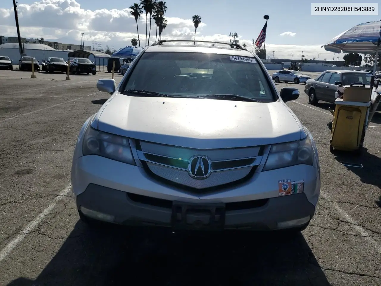 2008 Acura Mdx VIN: 2HNYD28208H543889 Lot: 56794645