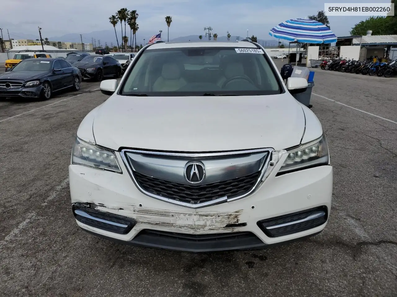 2014 Acura Mdx Advance VIN: 5FRYD4H81EB002260 Lot: 56025185