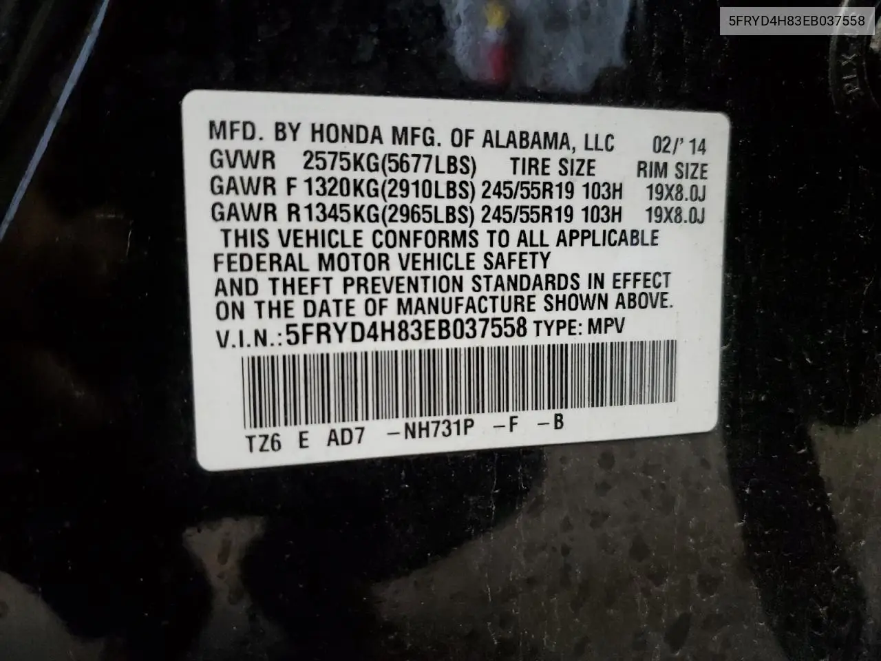 2014 Acura Mdx Advance VIN: 5FRYD4H83EB037558 Lot: 60697445