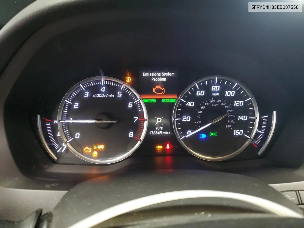 2014 Acura Mdx Advance VIN: 5FRYD4H83EB037558 Lot: 60697445