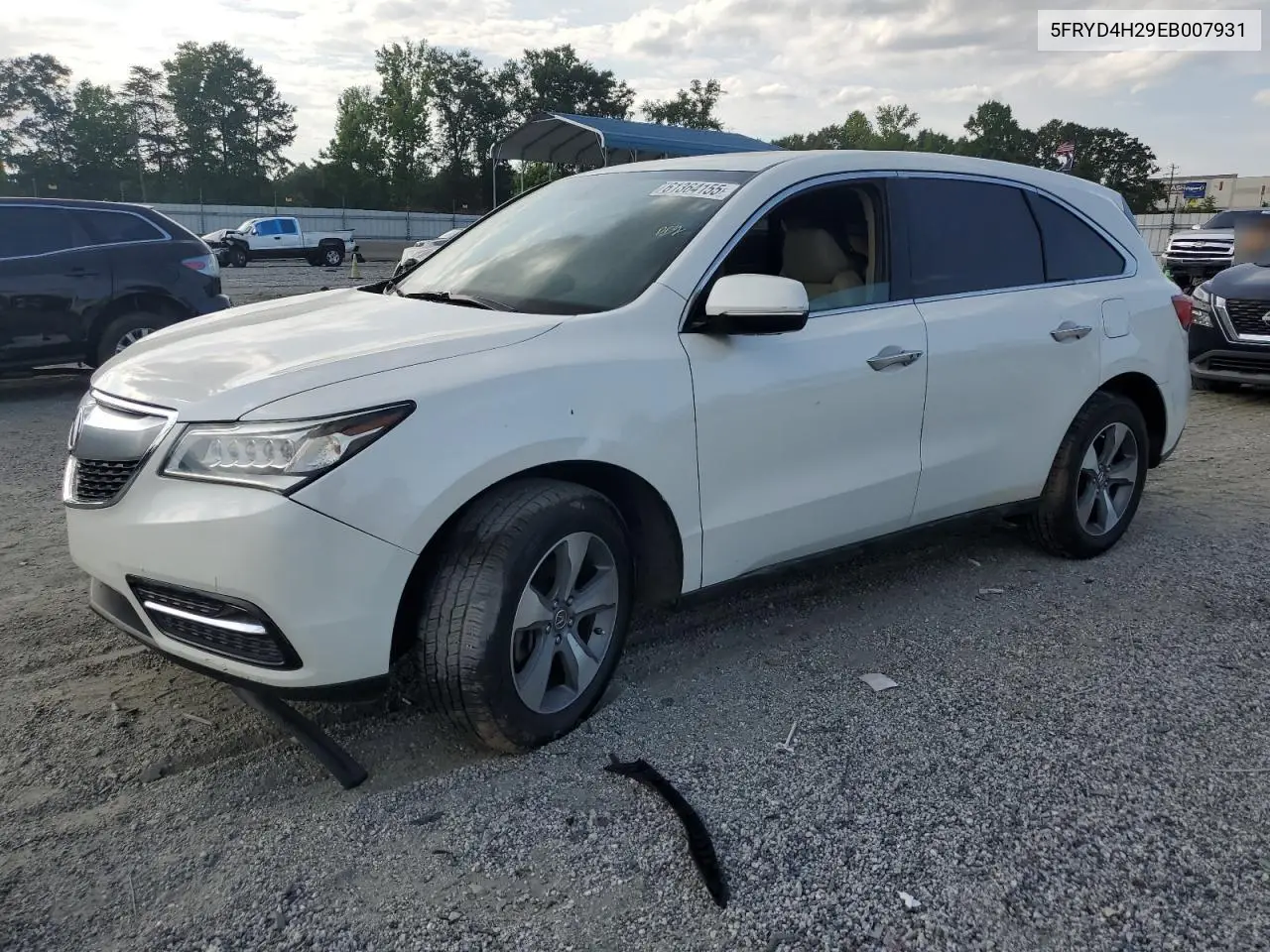 2014 Acura Mdx VIN: 5FRYD4H29EB007931 Lot: 61364155