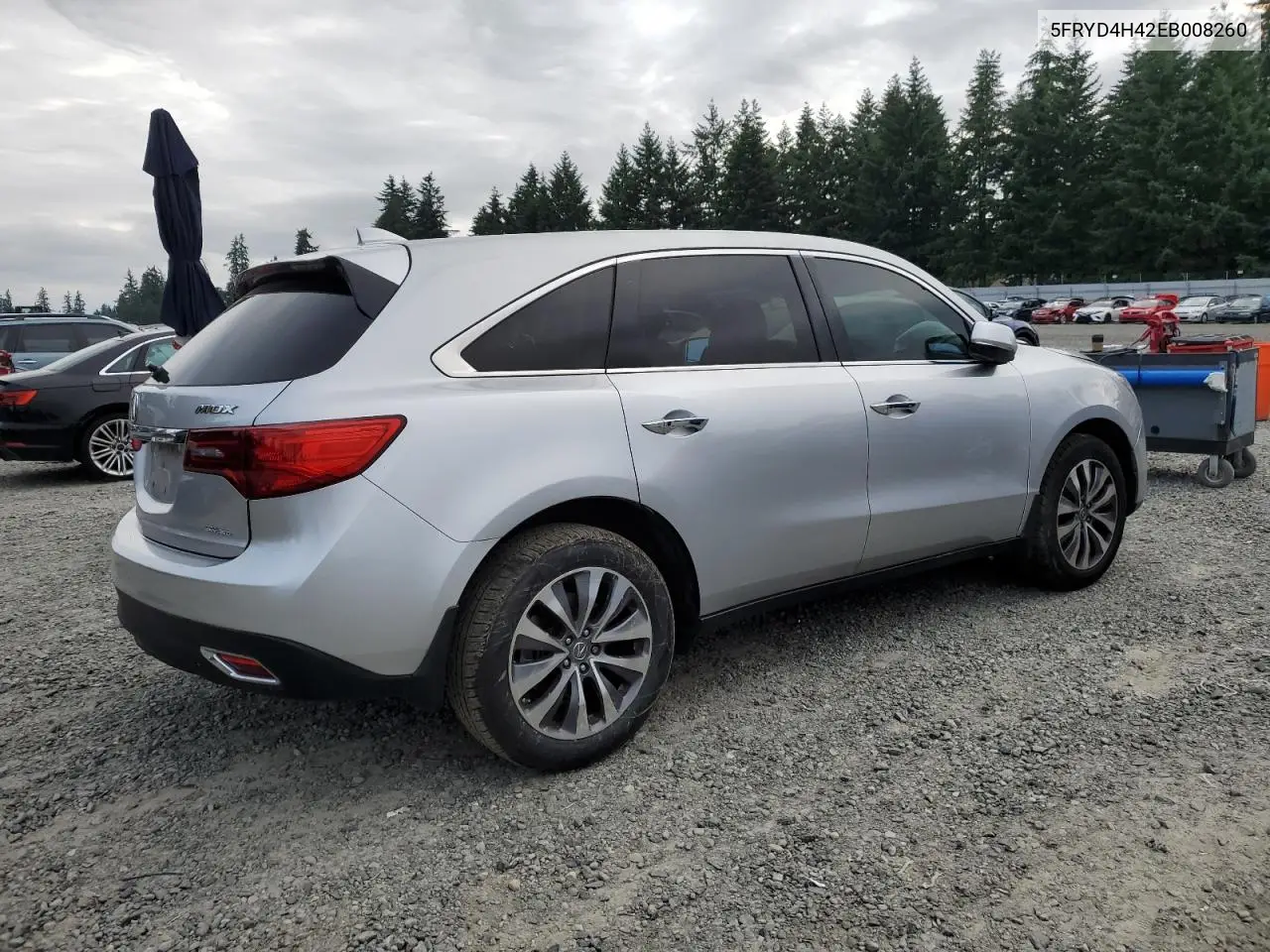 2014 Acura Mdx Technology VIN: 5FRYD4H42EB008260 Lot: 62508895