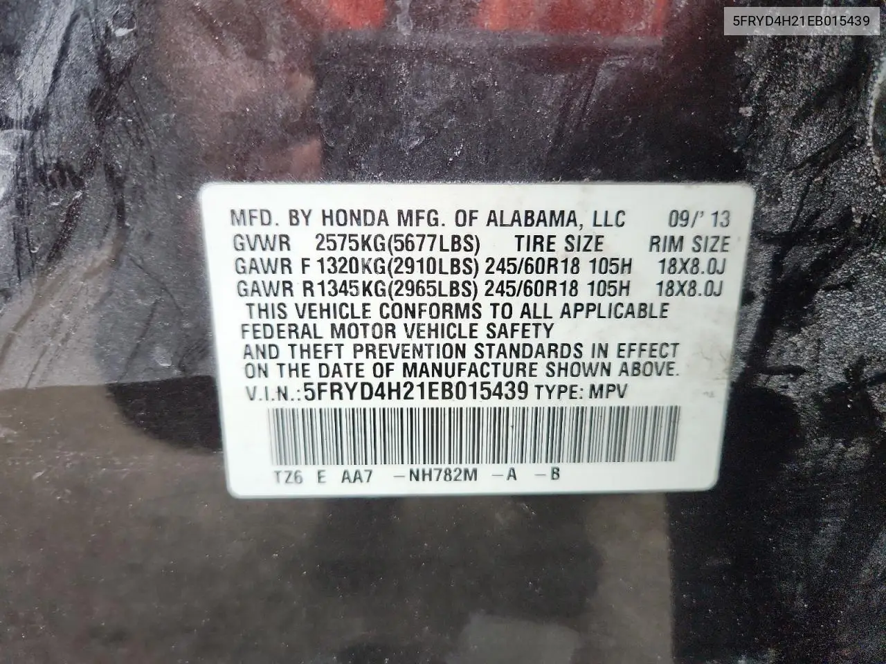 2014 Acura Mdx VIN: 5FRYD4H21EB015439 Lot: 62651585