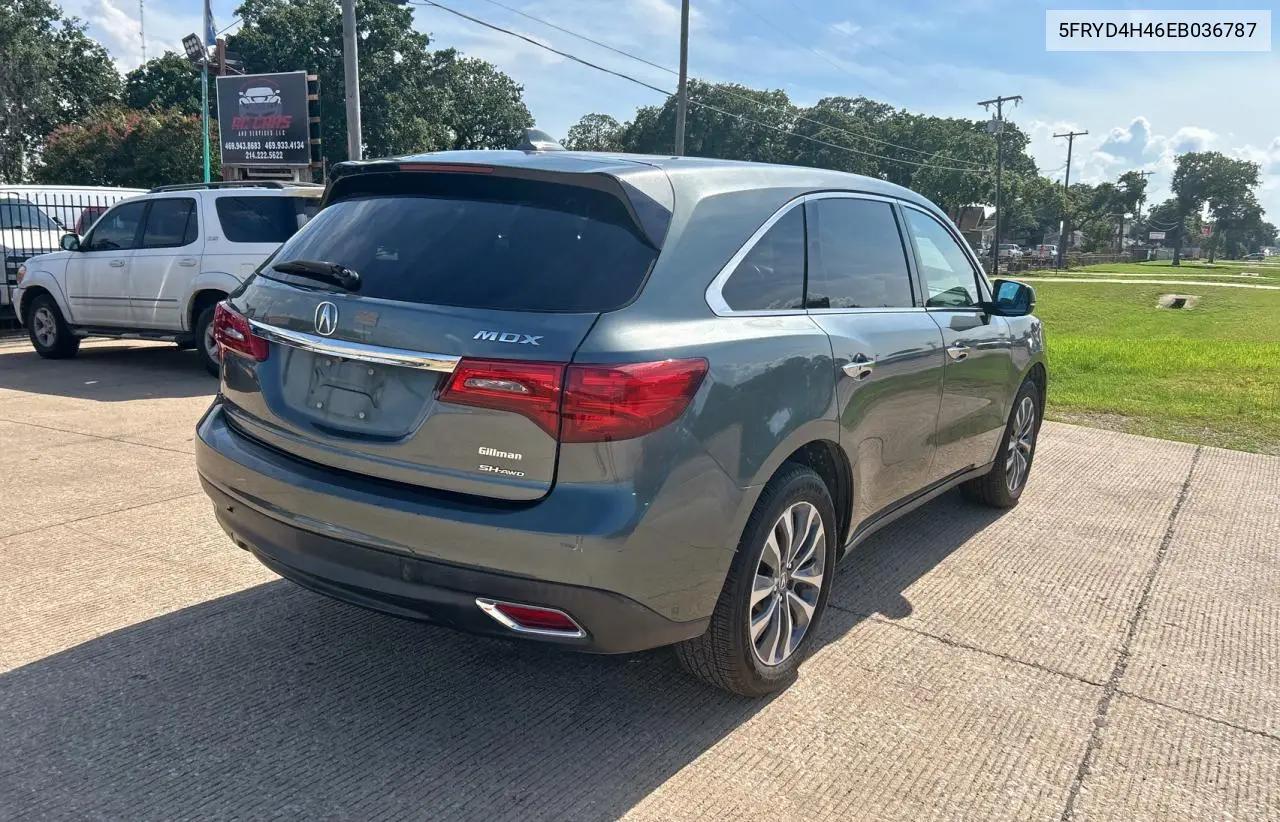 2014 Acura Mdx Technology VIN: 5FRYD4H46EB036787 Lot: 65081735