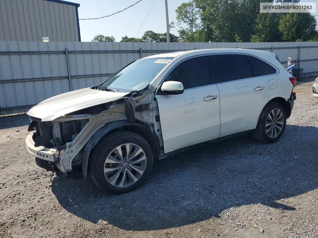 2015 Acura Mdx Technology VIN: 5FRYD3H68FB001262 Lot: 62733485