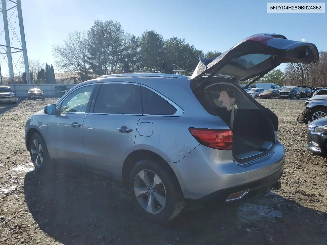 2016 Acura Mdx VIN: 5FRYD4H28GB024352 Lot: 83268914