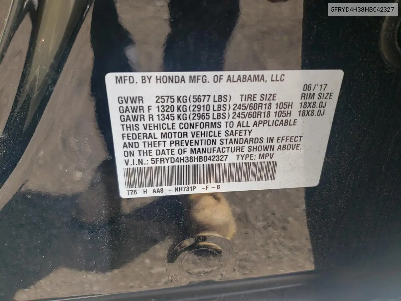 2017 Acura Mdx VIN: 5FRYD4H38HB042327 Lot: 61488535
