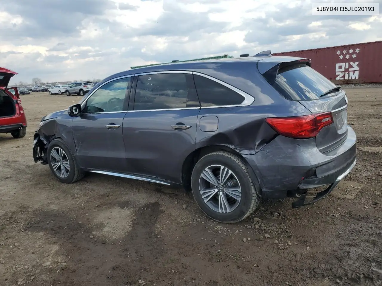 2018 Acura Mdx VIN: 5J8YD4H35JL020193 Lot: 50414335