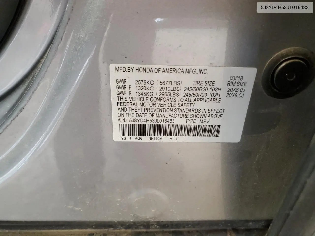 2018 Acura Mdx Technology VIN: 5J8YD4H53JL016483 Lot: 61876595