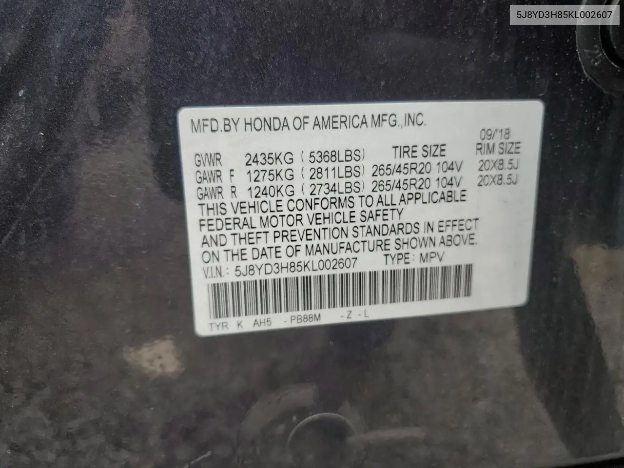 2019 Acura Mdx Advance VIN: 5J8YD3H85KL002607 Lot: 56542455
