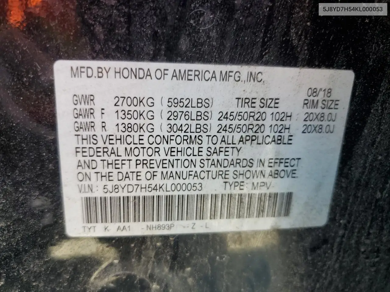 2019 Acura Mdx Sport Hybrid Technology VIN: 5J8YD7H54KL000053 Lot: 56649185