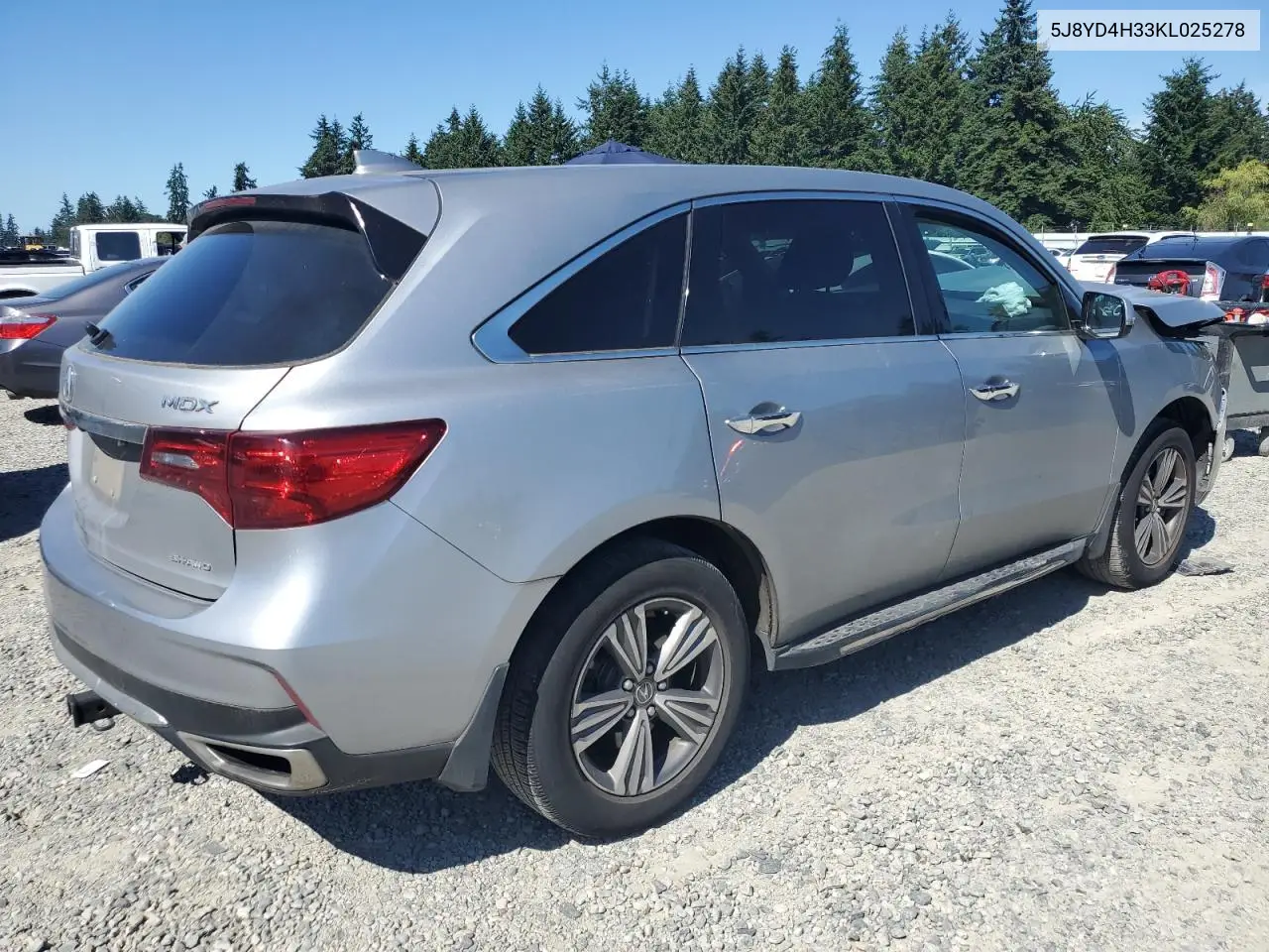 2019 Acura Mdx VIN: 5J8YD4H33KL025278 Lot: 63342955