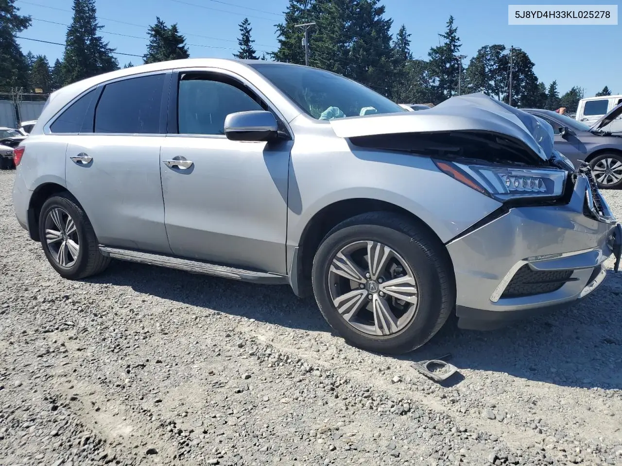 2019 Acura Mdx VIN: 5J8YD4H33KL025278 Lot: 63342955