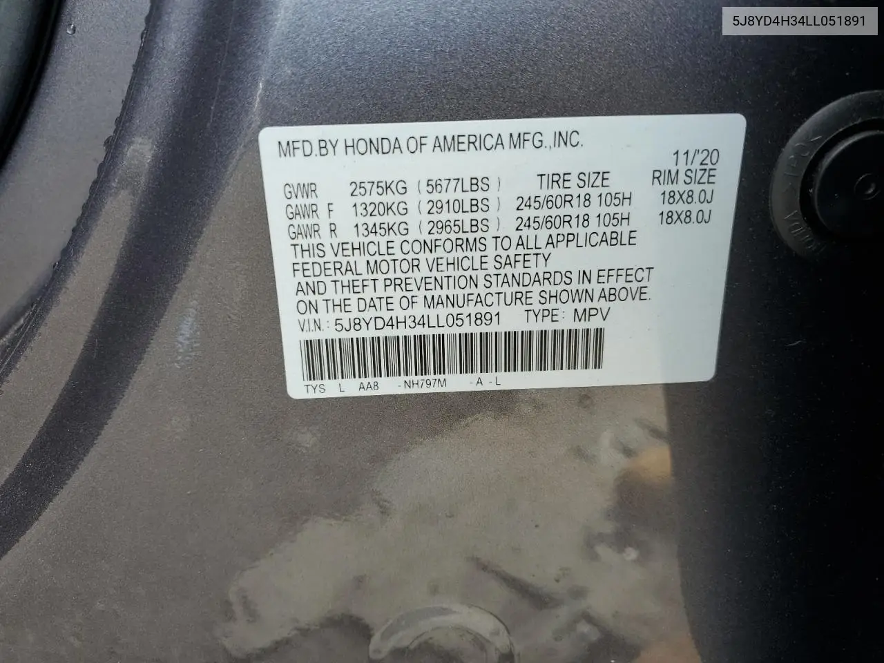 2020 Acura Mdx VIN: 5J8YD4H34LL051891 Lot: 54780545