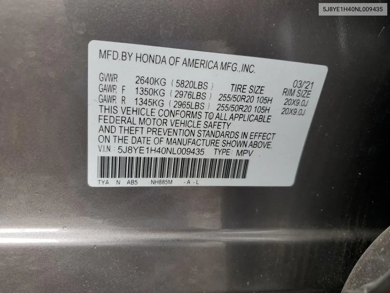 2022 Acura Mdx Technology VIN: 5J8YE1H40NL009435 Lot: 57137935