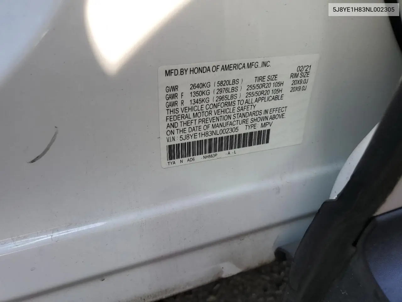 2022 Acura Mdx Advance VIN: 5J8YE1H83NL002305 Lot: 60937025