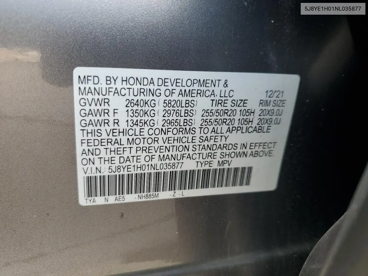 2022 Acura Mdx A-Spec VIN: 5J8YE1H01NL035877 Lot: 61532245