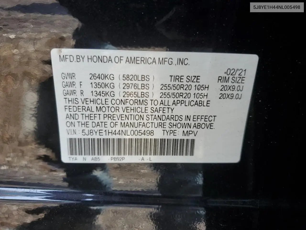 2022 Acura Mdx Technology VIN: 5J8YE1H44NL005498 Lot: 61584085