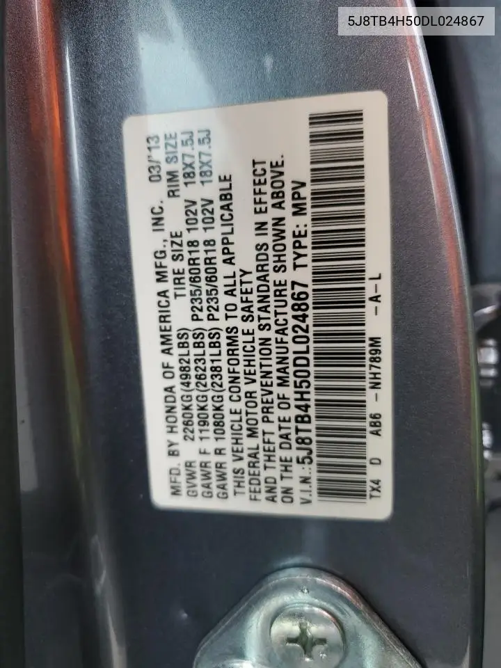 2013 Acura Rdx Technology VIN: 5J8TB4H50DL024867 Lot: 56569915