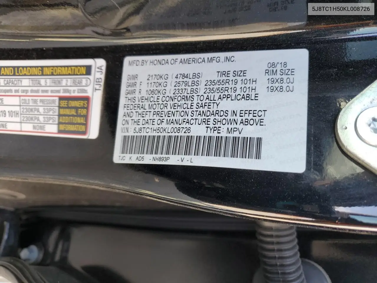 2019 Acura Rdx Technology VIN: 5J8TC1H50KL008726 Lot: 53744845