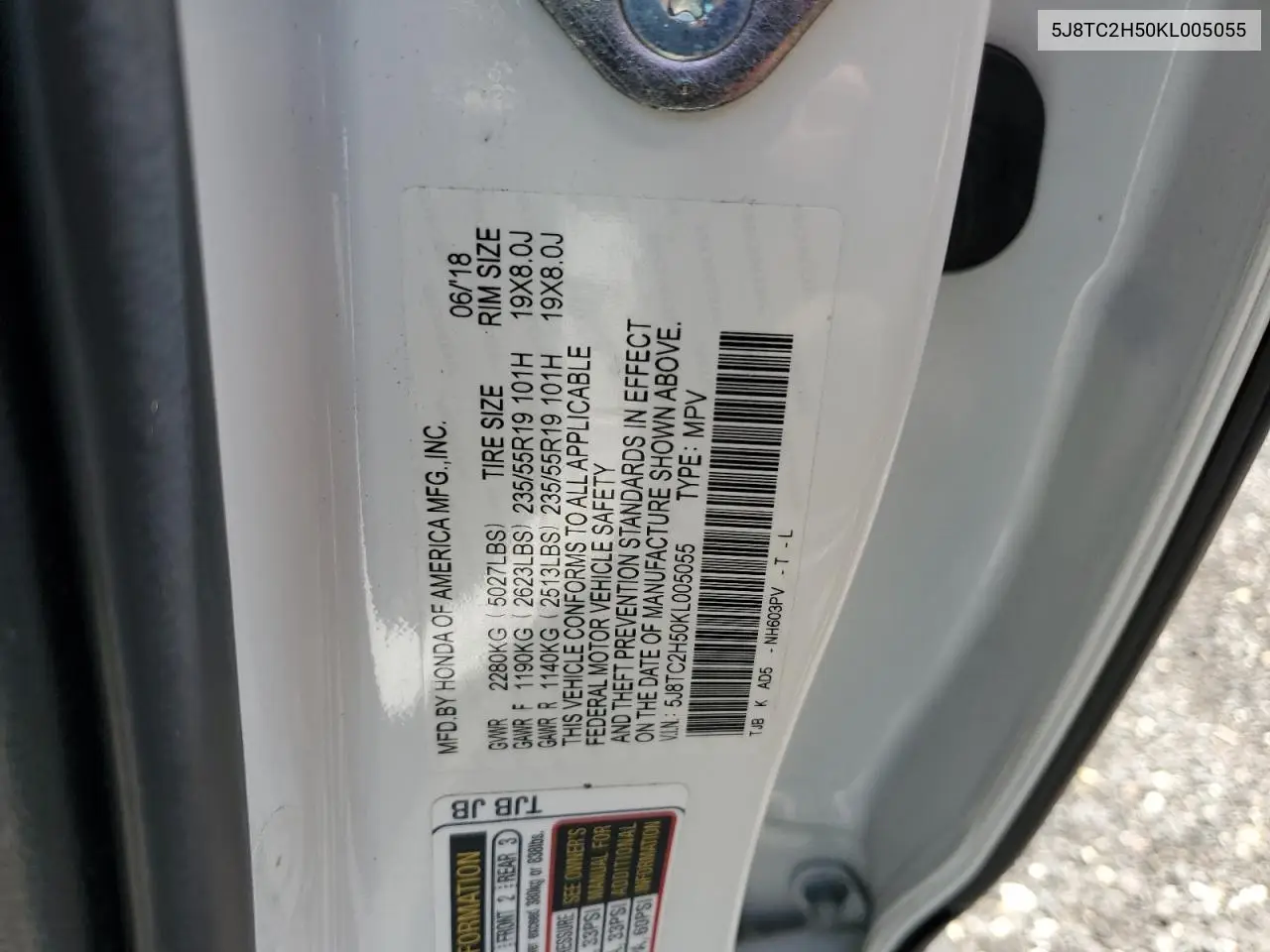 2019 Acura Rdx Technology VIN: 5J8TC2H50KL005055 Lot: 61938635