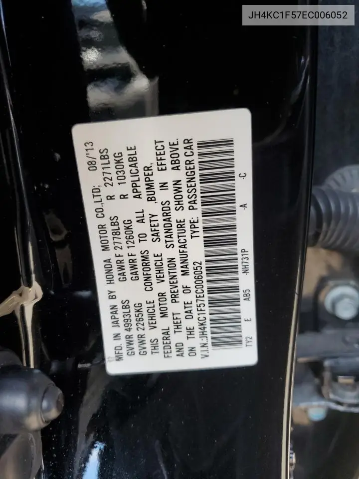 2014 Acura Rlx Tech VIN: JH4KC1F57EC006052 Lot: 55846905
