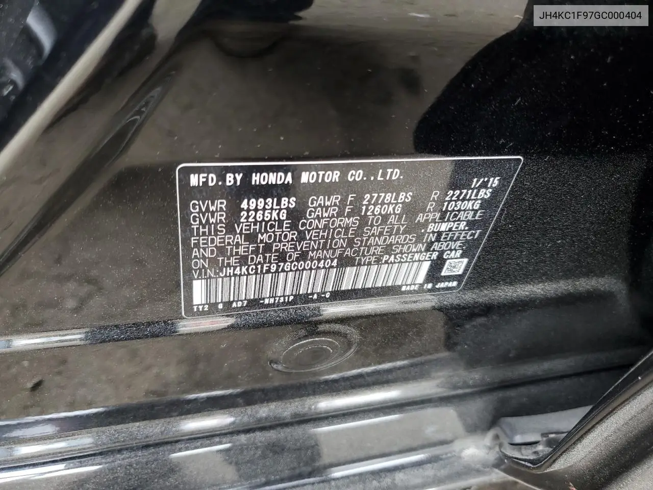 2016 Acura Rlx Advance VIN: JH4KC1F97GC000404 Lot: 53826975