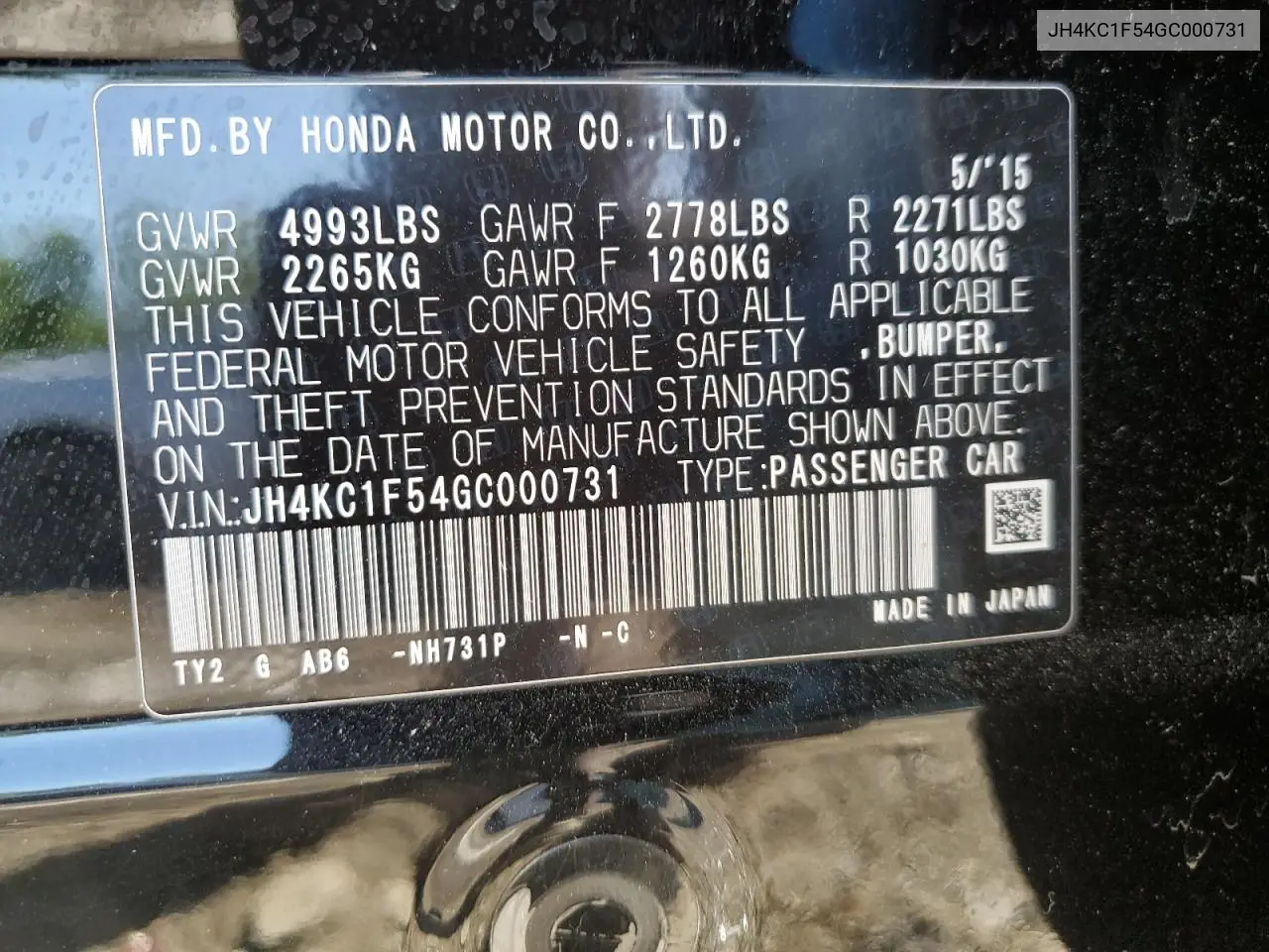 2016 Acura Rlx Tech VIN: JH4KC1F54GC000731 Lot: 54817835