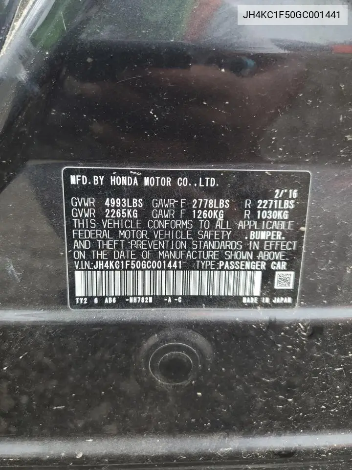 2016 Acura Rlx Tech VIN: JH4KC1F50GC001441 Lot: 62660765