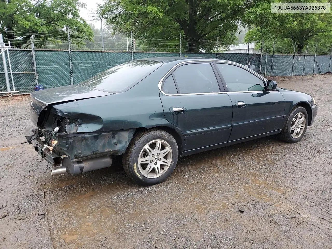 2000 Acura 3.2Tl VIN: 19UUA5663YA026378 Lot: 61281585