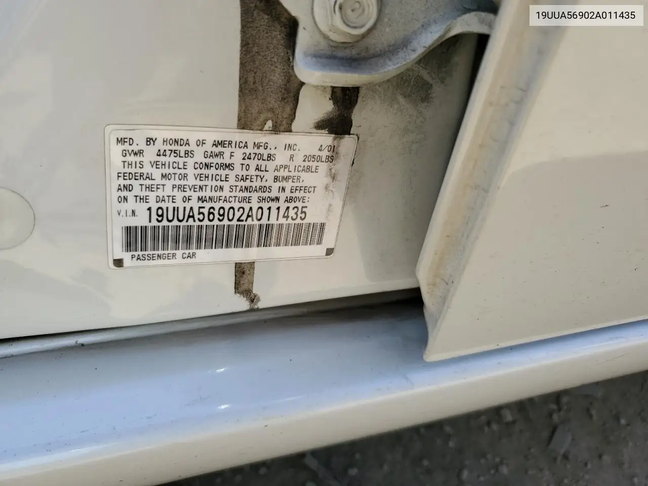 2002 Acura 3.2Tl Type-S VIN: 19UUA56902A011435 Lot: 56159135