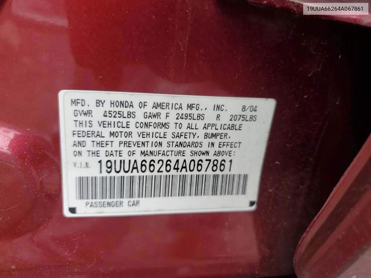 2004 Acura Tl VIN: 19UUA66264A067861 Lot: 62689785