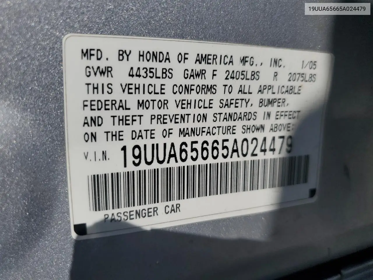 2005 Acura Tl VIN: 19UUA65665A024479 Lot: 62421495