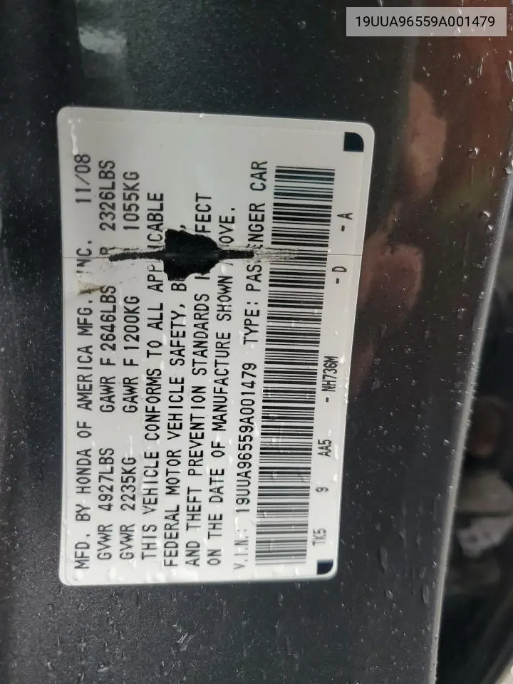 2009 Acura Tl VIN: 19UUA96559A001479 Lot: 56801825