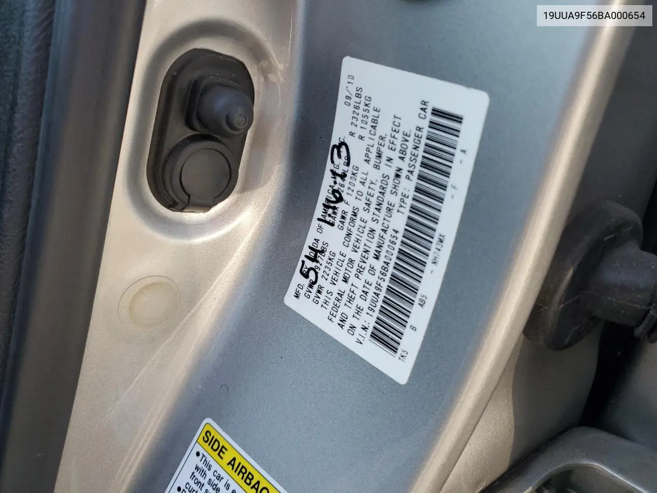2011 Acura Tl VIN: 19UUA9F56BA000654 Lot: 62254355