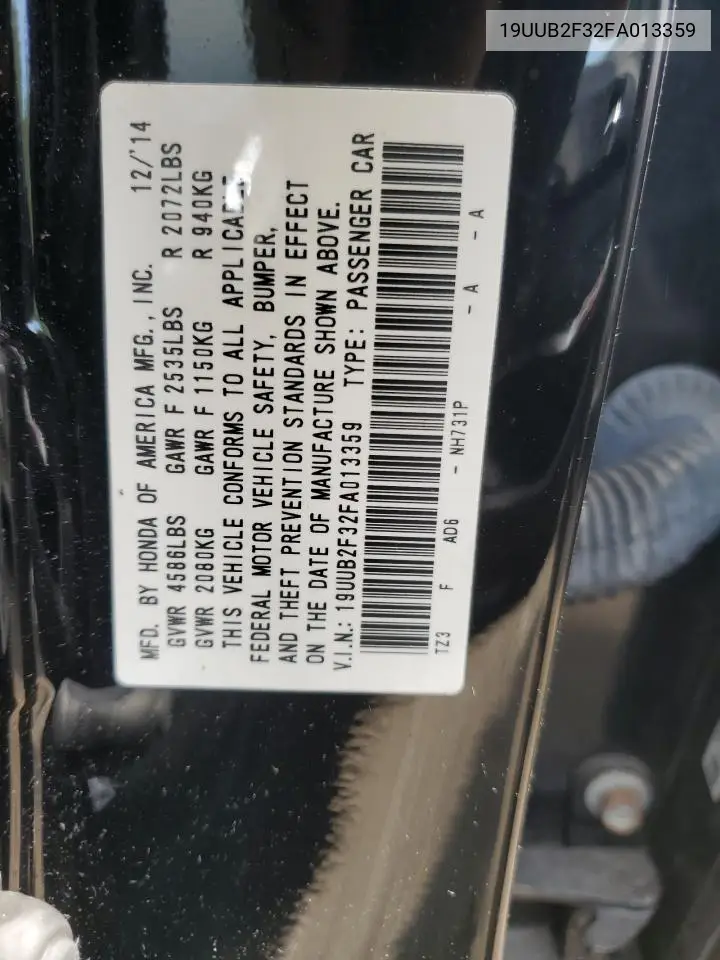2015 Acura Tlx VIN: 19UUB2F32FA013359 Lot: 62642225