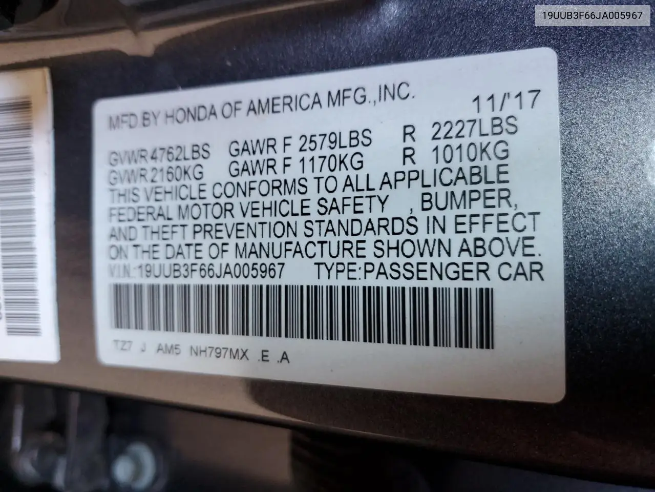 2018 Acura Tlx Tech+A VIN: 19UUB3F66JA005967 Lot: 62383015