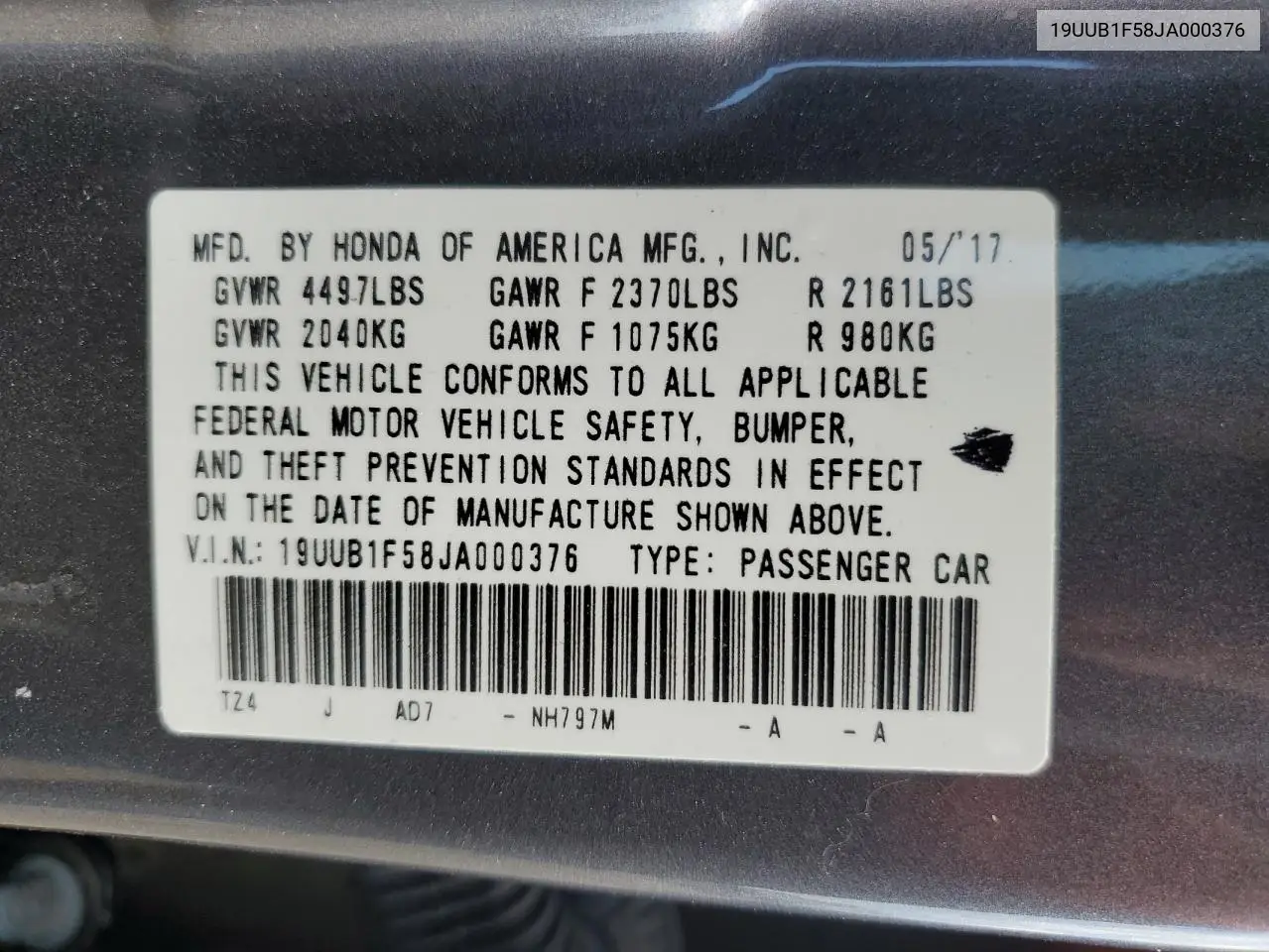 2018 Acura Tlx Tech VIN: 19UUB1F58JA000376 Lot: 62530795