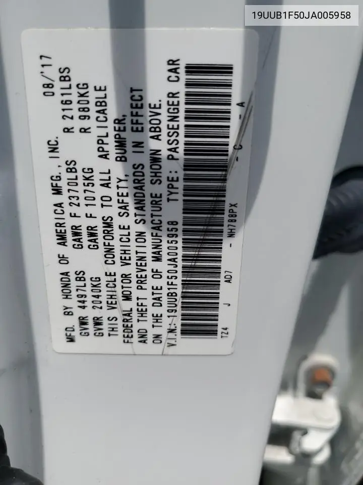 2018 Acura Tlx Tech VIN: 19UUB1F50JA005958 Lot: 64098215
