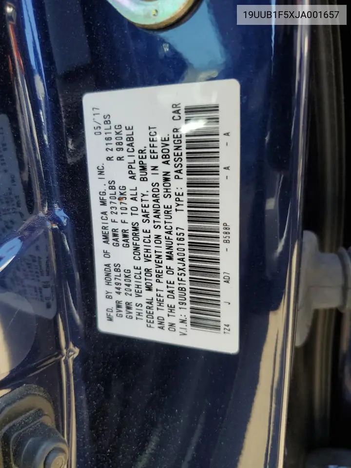 2018 Acura Tlx Tech VIN: 19UUB1F5XJA001657 Lot: 65566025
