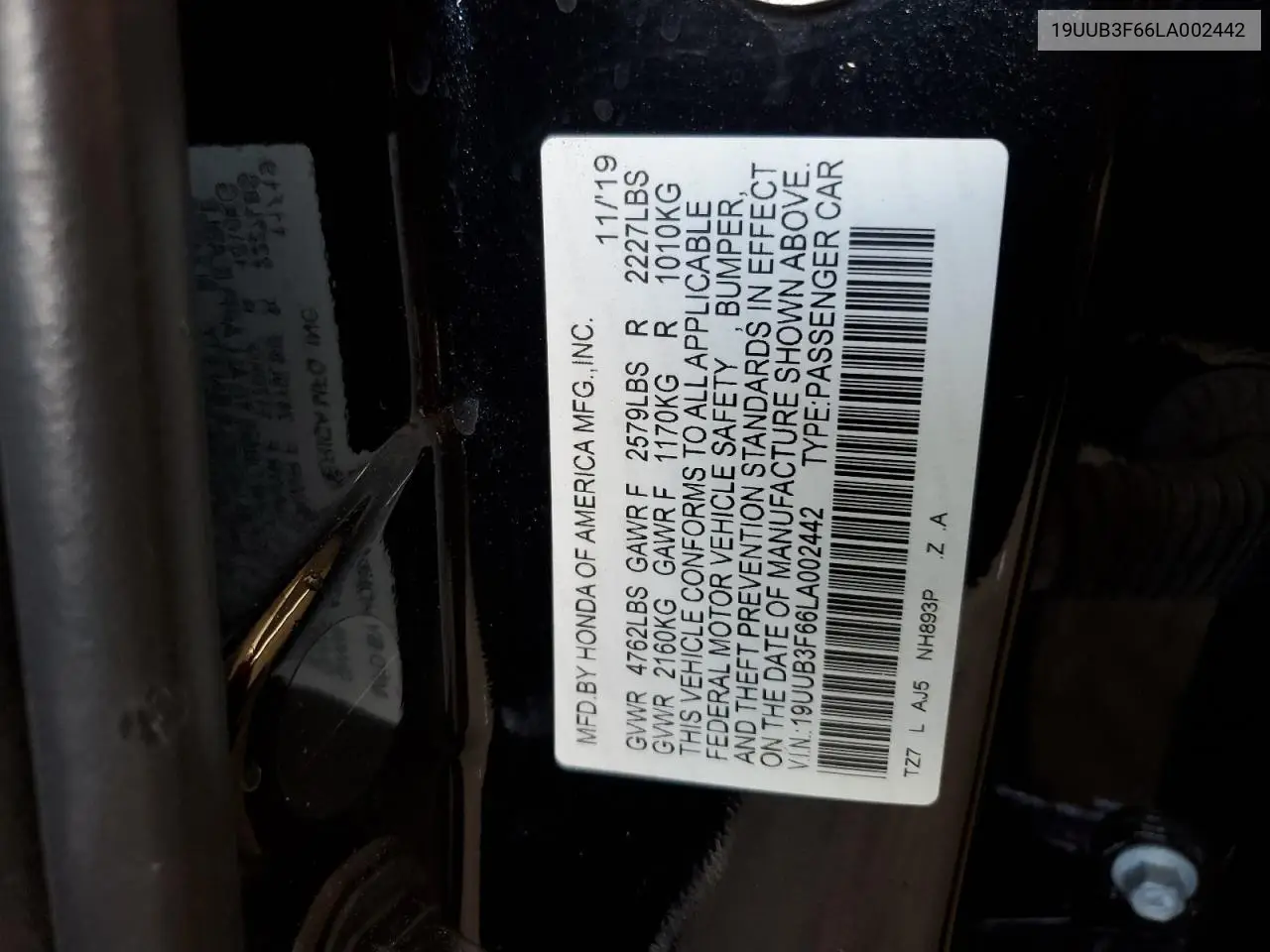 2020 Acura Tlx Technology VIN: 19UUB3F66LA002442 Lot: 57103055